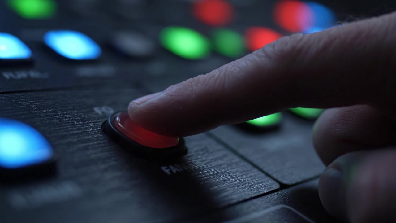 Close-Up Views of Control Panel Buttons, Highlighting Their Vibrant Colors and Functions in a High-Tech Environment