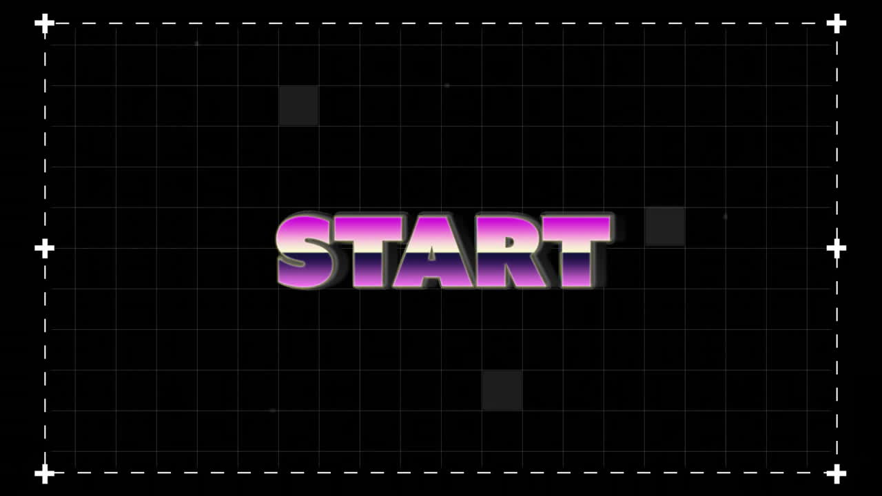 Animation of start text and digital screen on black background