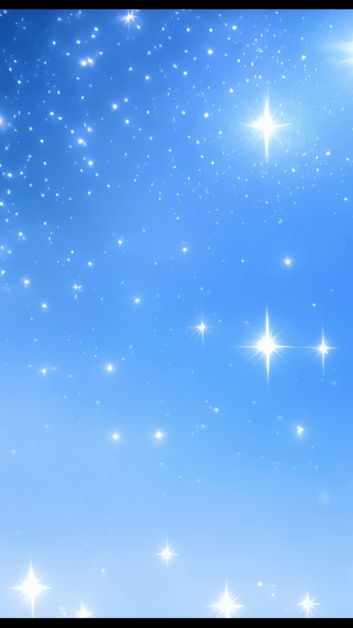 Vertical video: Starting starfield showing on blue sky, stars pulsing around bright medium flares