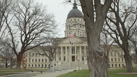 kansas state capitol building in topeka, kansas with dolly wide shot video moving right to left