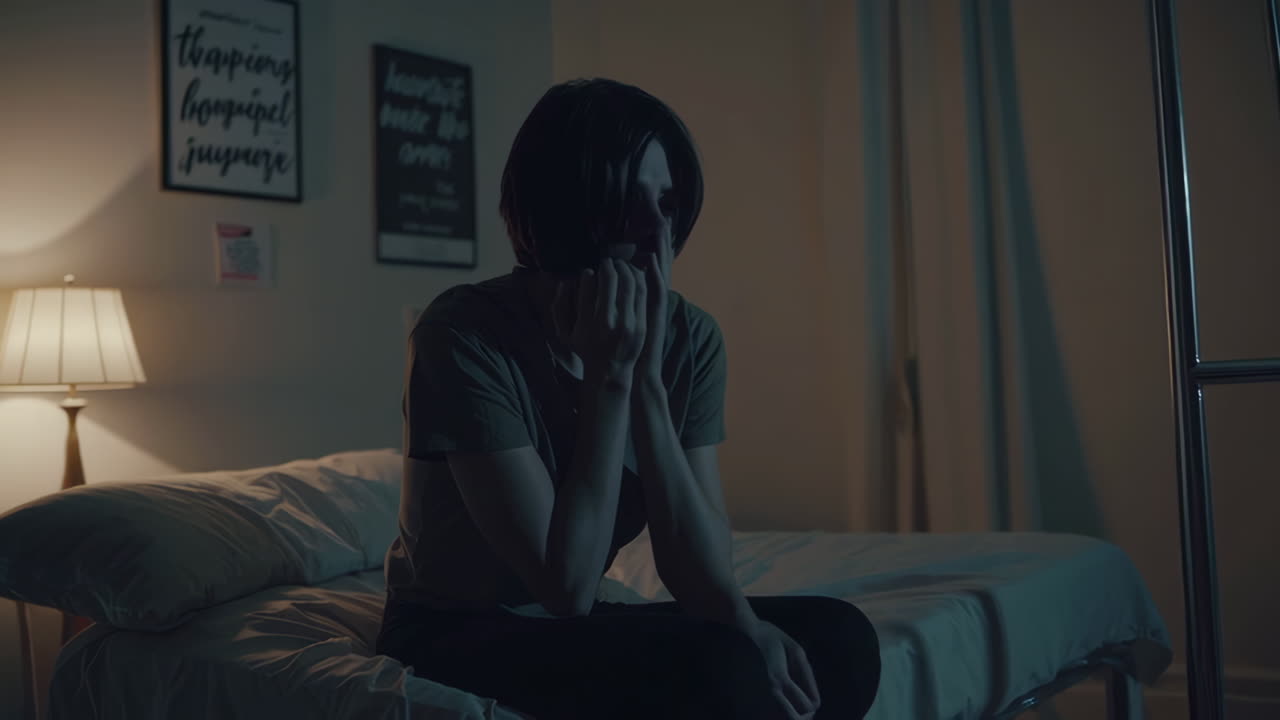 Sad Woman in a Hospital Bed