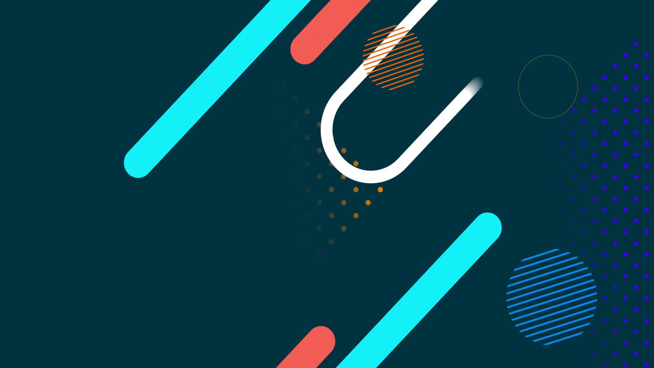 Animating colorful geometric shapes and dots on dark background
