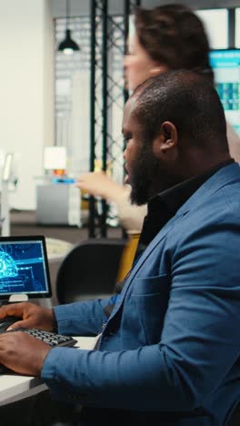 vertical video professional advisor reviewing kpi reports with artificial intelligence tools