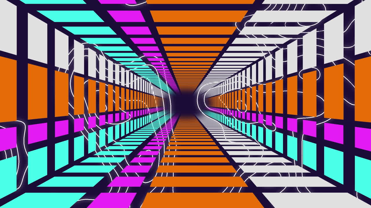 animación de un túnel en movimiento, geométrico y colorido sobre líneas blancas en movimiento