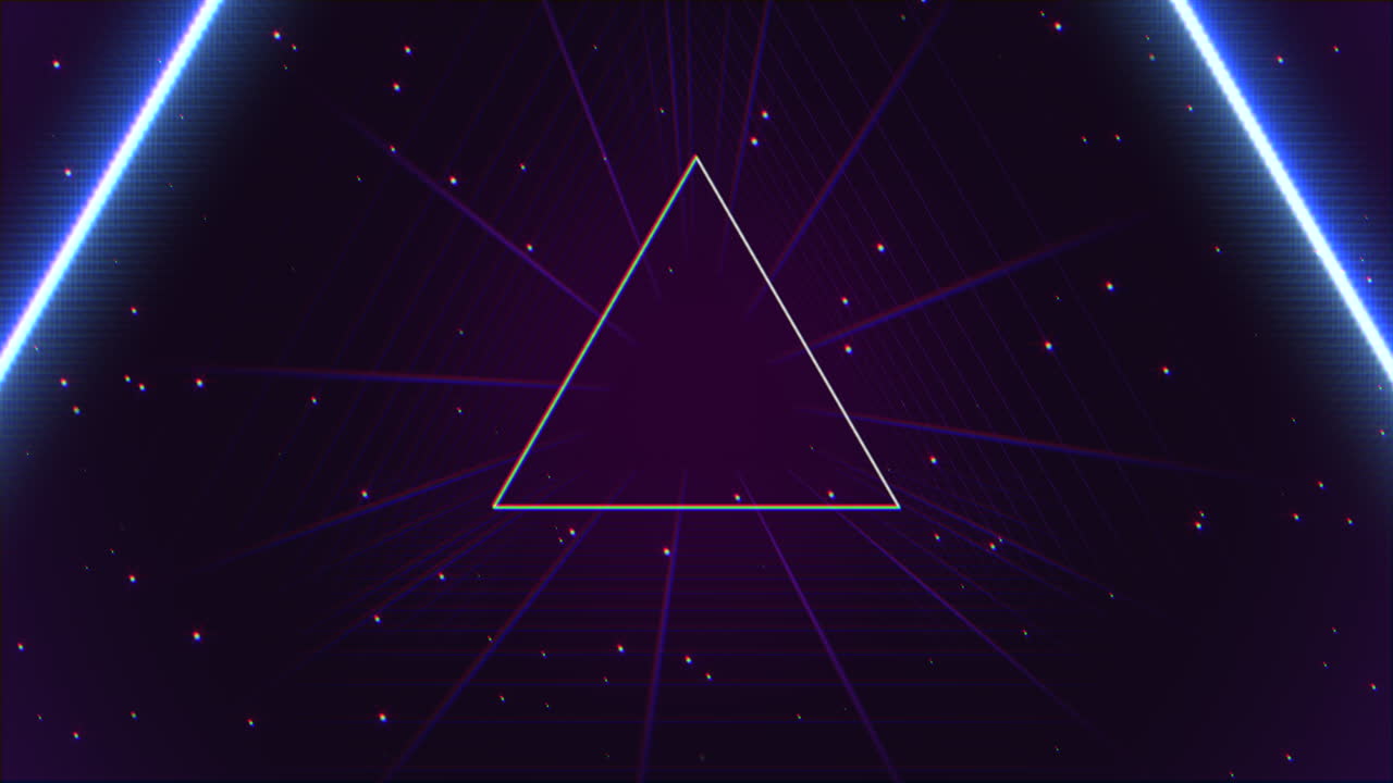 triángulos de neón y rayos láser con estrellas en la galaxia al estilo de los años 80