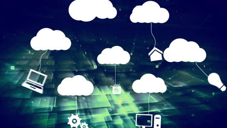 animazione di icone di cloud computing sullo sfondo della griglia digitale