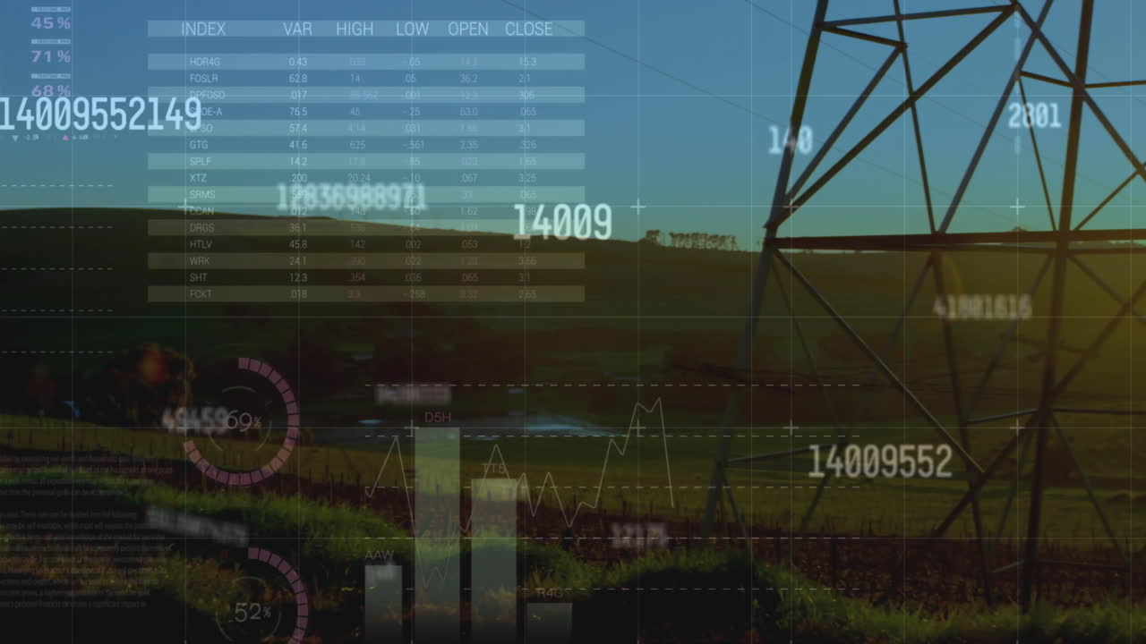 현장에서 전력 기둥을 통해 금융 데이터 처리의 애니메이션