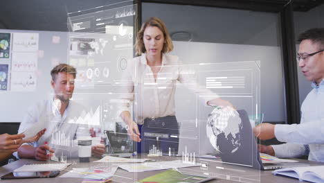 animation of data processing over diverse business people in office