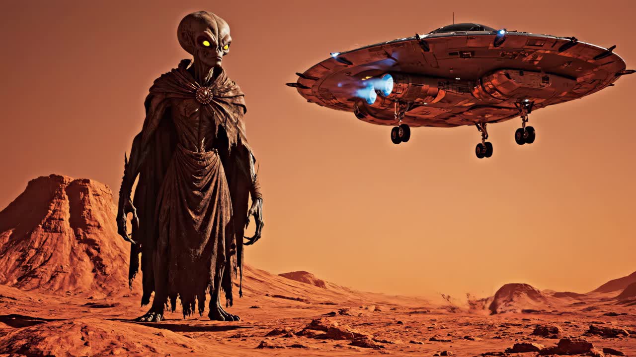 Alien and UFO on Mars