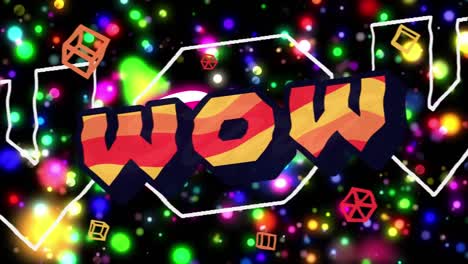 Animation-of-wow-text-over-neon-pattern-on-black-background