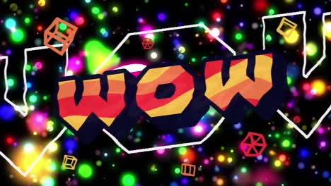 animación de texto wow sobre patrón de neón en fondo negro