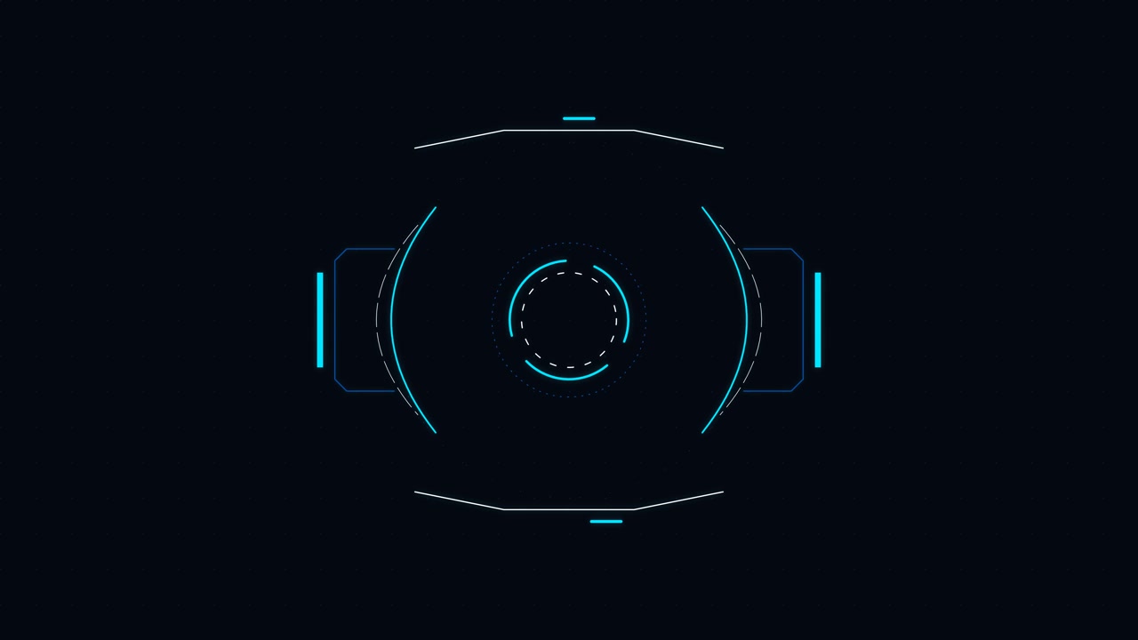 Futuristic Digital HUD Interface Element with Rotating Geometric Shapes