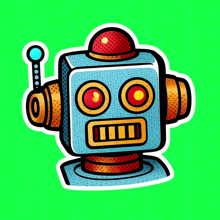 Testa di robot retrò animata su sfondo a schermo verde