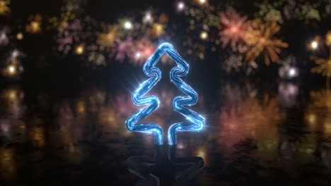 grown christmas tree and fireworks 3d render animation