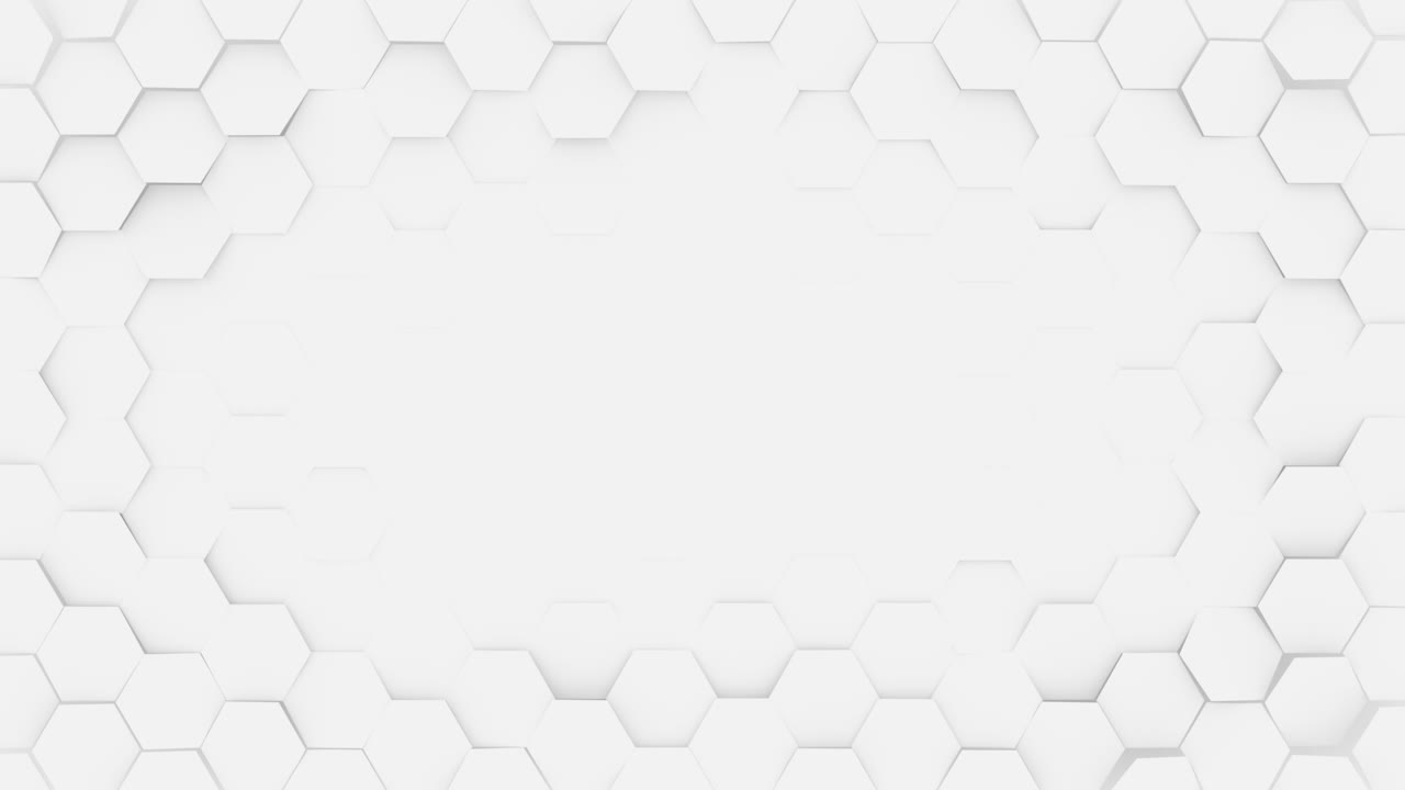 Animação 3D de renderização em loop contínuo de fundo branco hexagonal tipo favo de mel