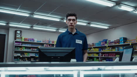 teenager working in a grocery store