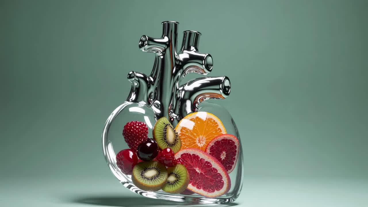 Heart-Shaped Glass Vessel Filled with Fruits
