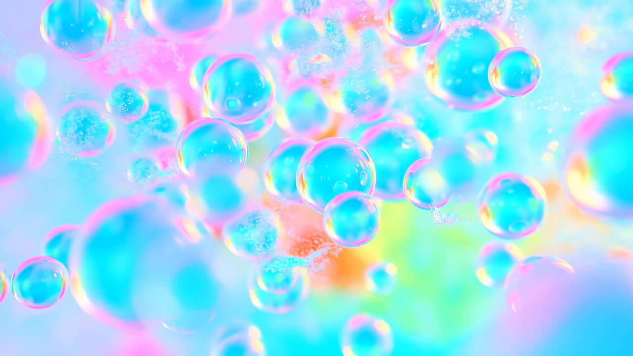 Vibrant Iridescent Bubbles Floating in Abstract Colorful Background