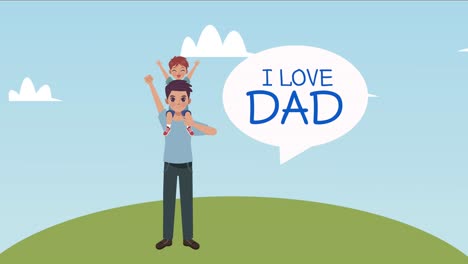 happy fathers day lettering card with dad lifting son
