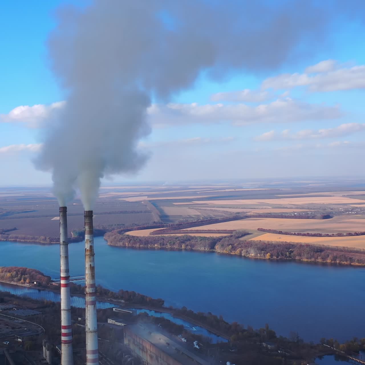 Toxic production company enterprise. Smoking from factory tube