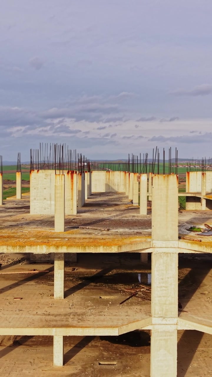 Urban landscape of abandoned construction site captured from above