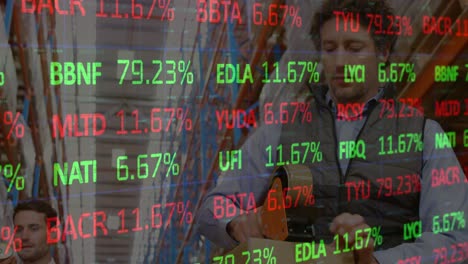 animación del mercado de valores sobre diversos trabajadores en el almacén