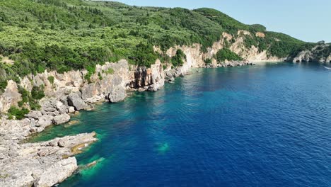 lush green cliffs overlooking the clear blue ionian sea in corfu, greece, serene aerial view