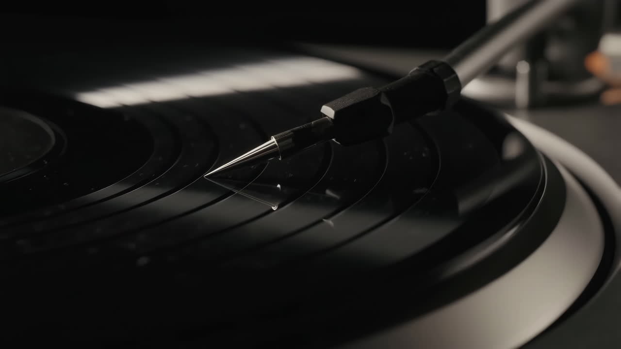 Close-up of a Stylus on a Vinyl Record on a Turntable