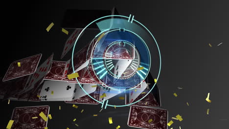 animación de confeti, escaneo de alcance con tarjetas