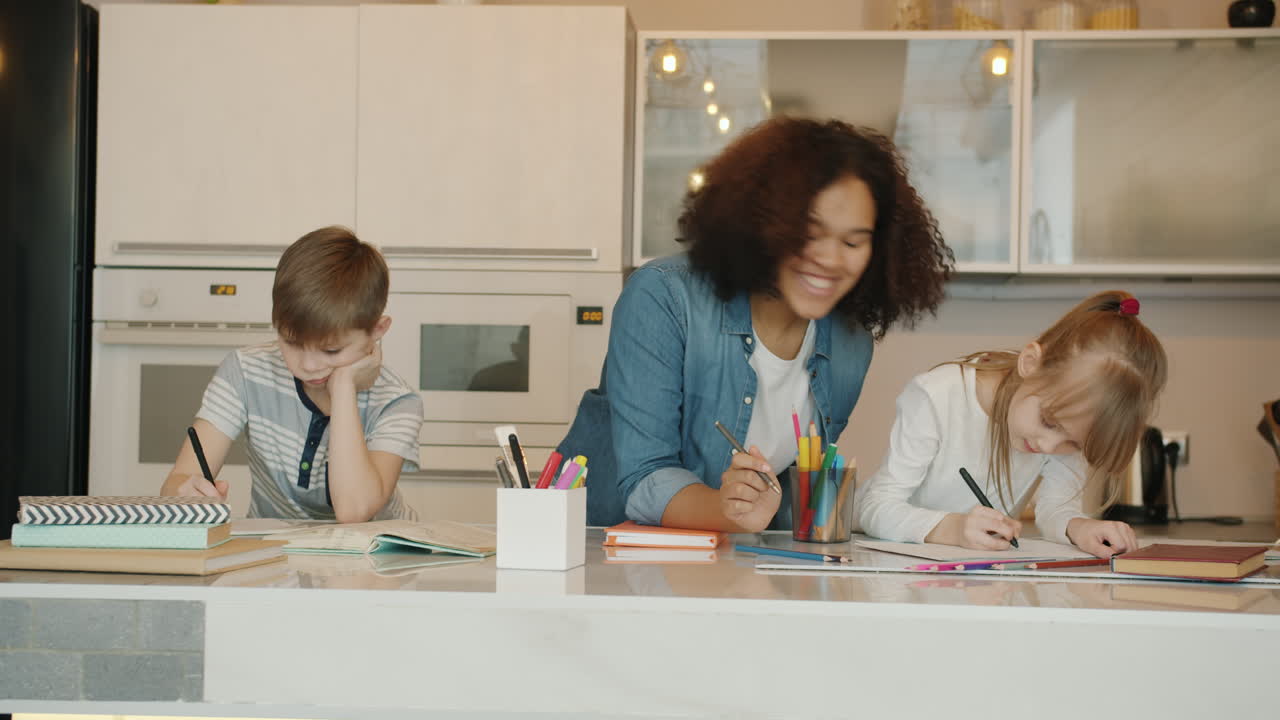 Kids Doing Homework in the Kitchen
