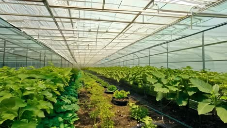 greenhouse with rows of plants