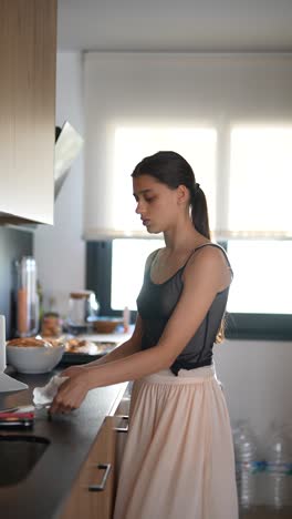 teenager in kitchen, doing some household chores