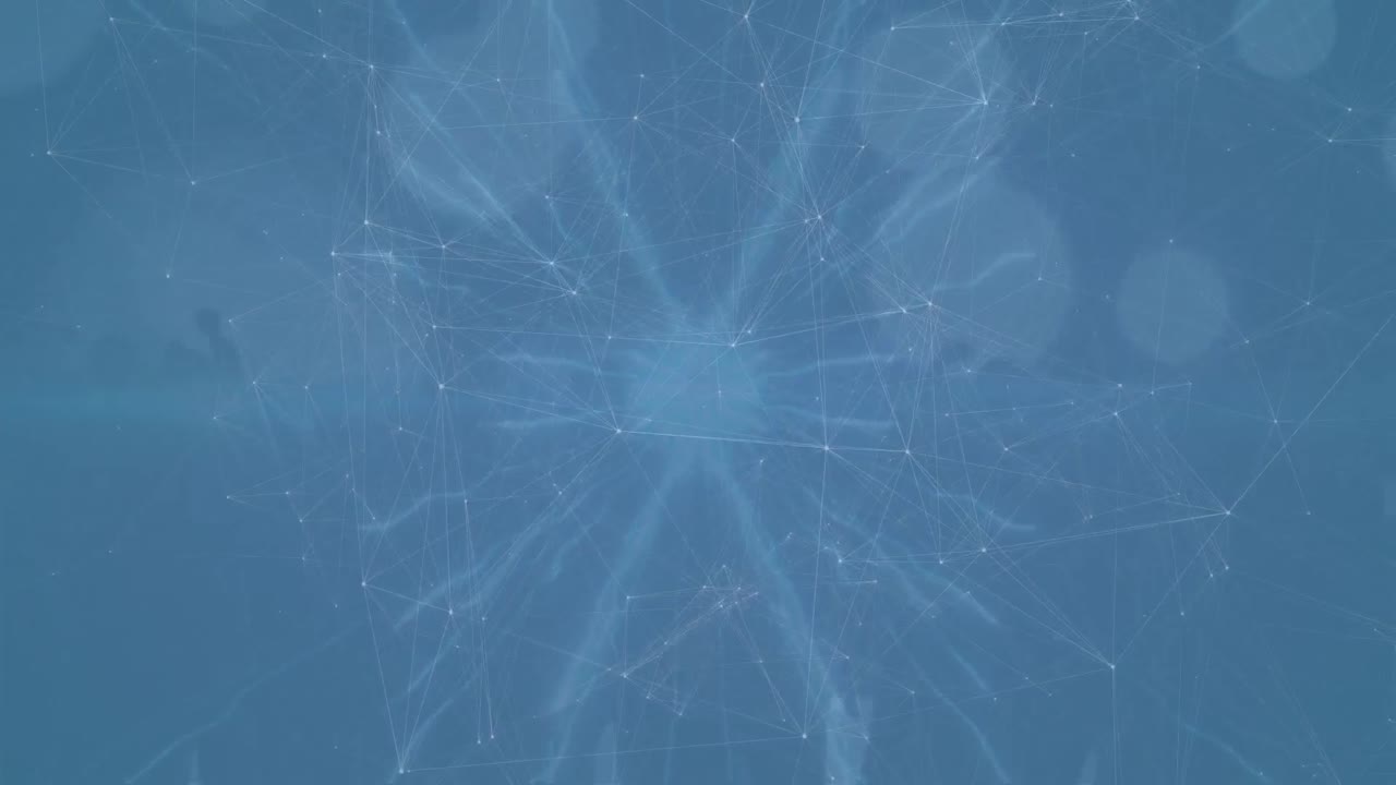 animación de una red de conexiones, puntos y líneas sobre fondo azul