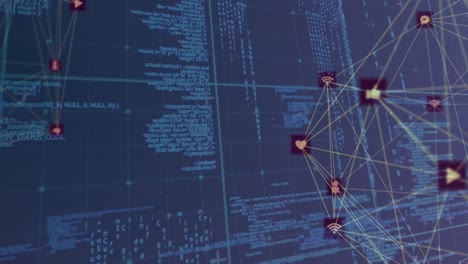 animazione dell'elaborazione dei dati e della rete di connessioni su sfondo nero