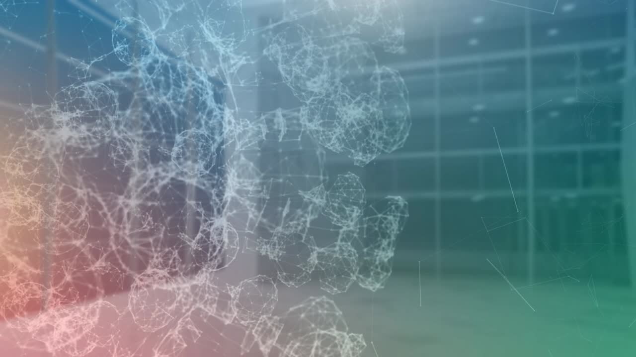 animación de la estructura del adn girando sobre la cuadrícula sobre fondo azul