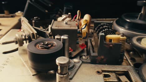 close-up of vintage tape recorder mechanism