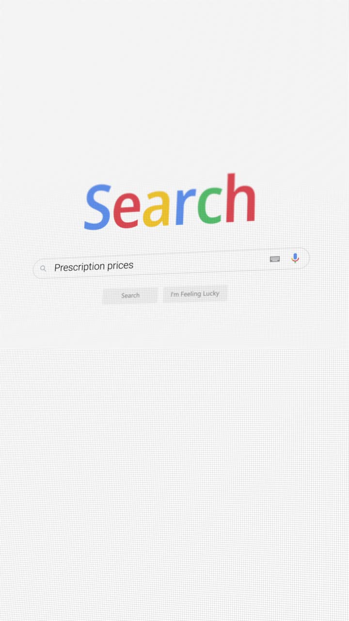 Video verticale di ricerca di prezzi dei farmaci su prescrizione su browser Internet