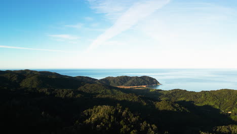 northern part of abel tasman national park on a sunny day, aerial