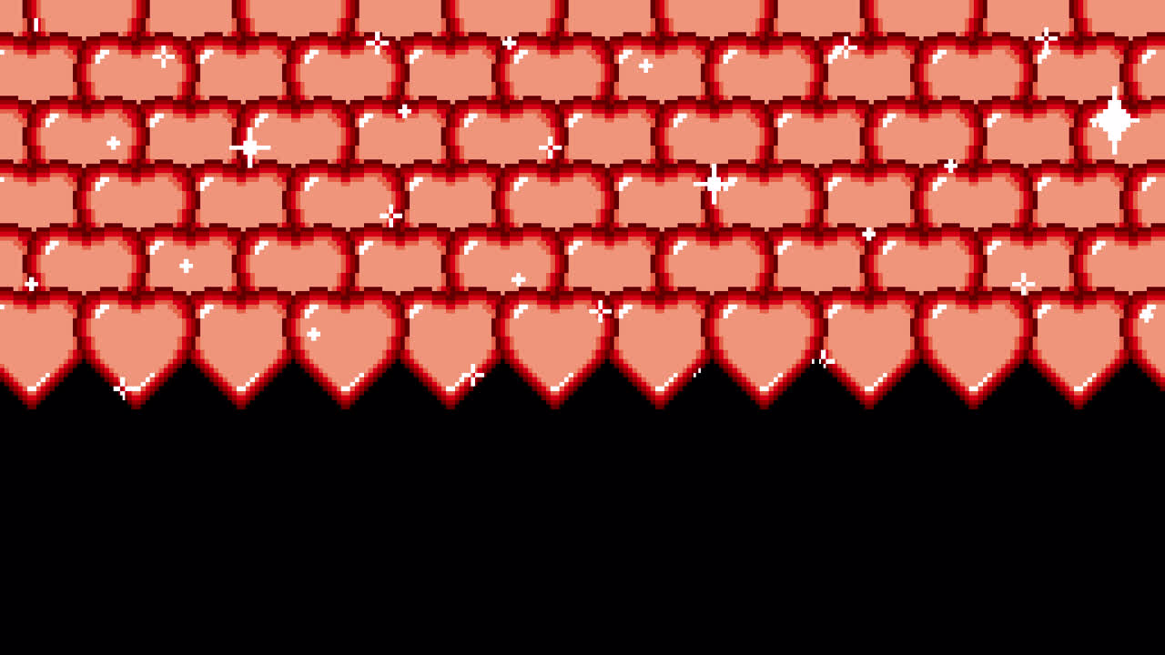 Pixel Art Red Heart Wall with Sparkles