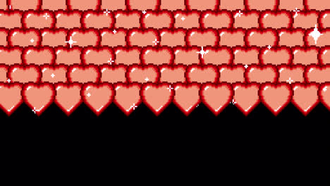 pixel art red heart wall with sparkles