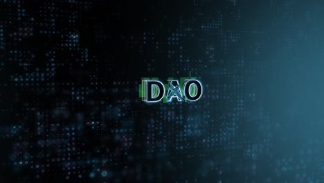 dao concept text reveal animation with digital abstract technology background 3d rendering for blockchain, metaverse, cryptocurrency