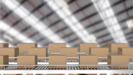 animación de cajas de cartón que se mueven en cintas transportadoras sobre el almacén