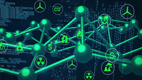 animación de la red de iconos ecológicos y procesamiento de datos