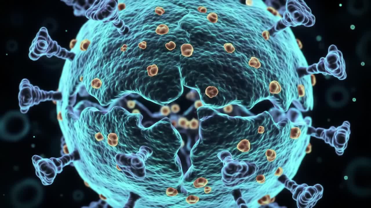 A Detailed Examination of a Virion Structure, Showcasing Surface Proteins and Genetic Material, Illustrating the Complexity of Viral Entities in Microscopic View
