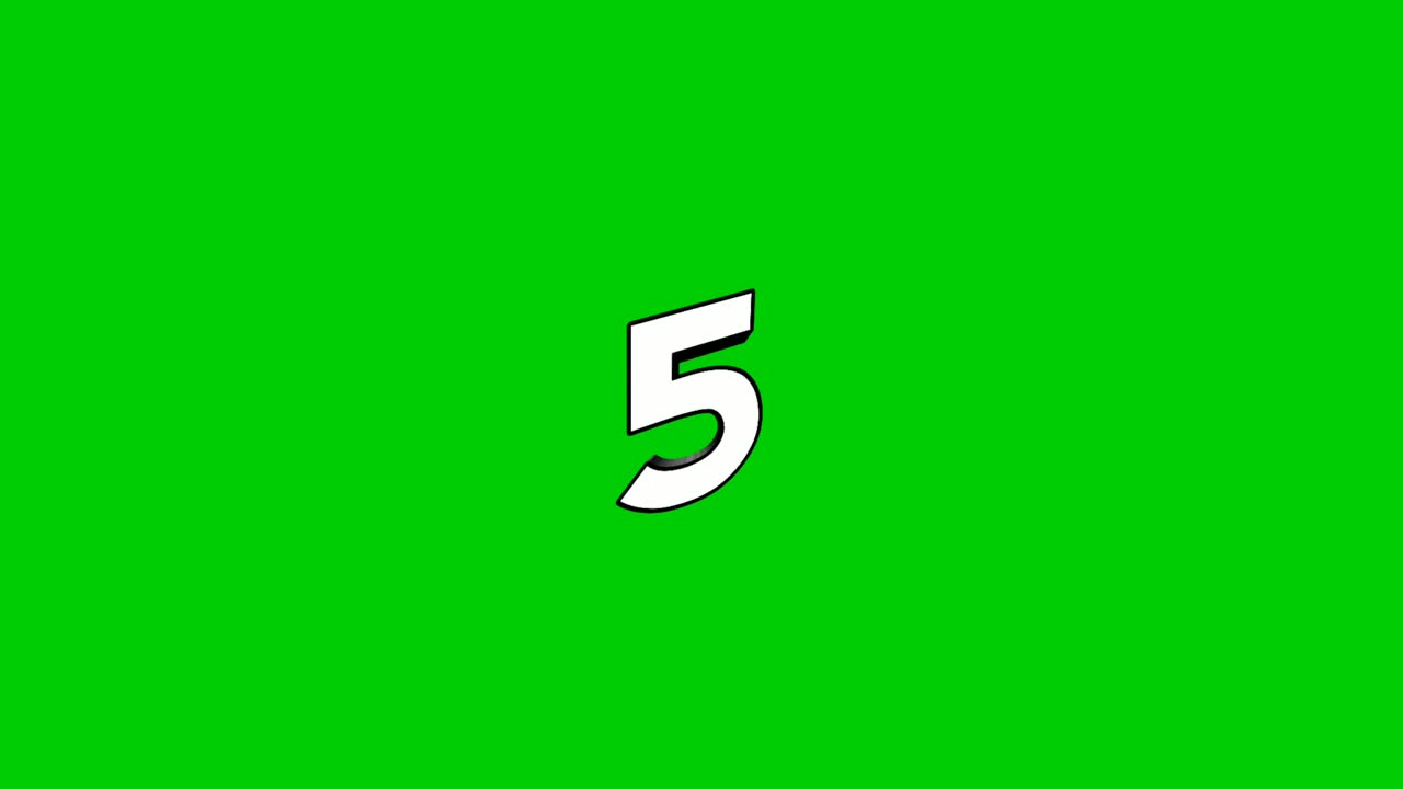 Cartoon countdown animation number 10 to 1 green screen chroma key 4k