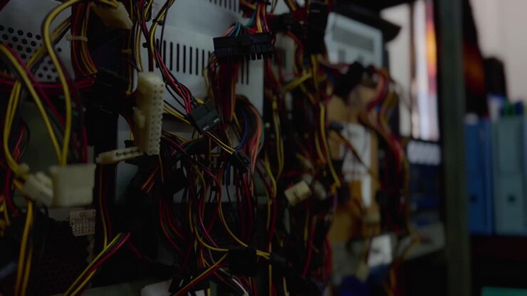 Kabelinstallationen er ikke pæn og dingler fra hylderne med elektroniske enheder og computere