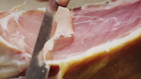 cut juicy appetizing jamon, close-up