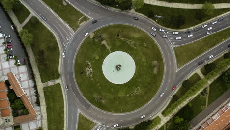 top view of the vehicles driving at the roundabout of vettones and vacceos in salamanca, spain