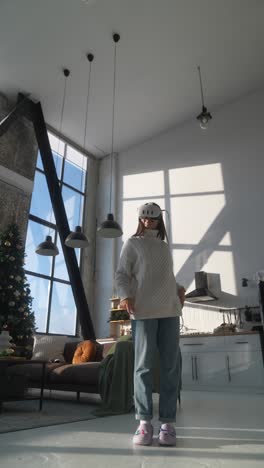 woman experiencing virtual reality in a modern home