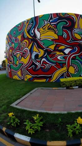 colorful mural on a round building